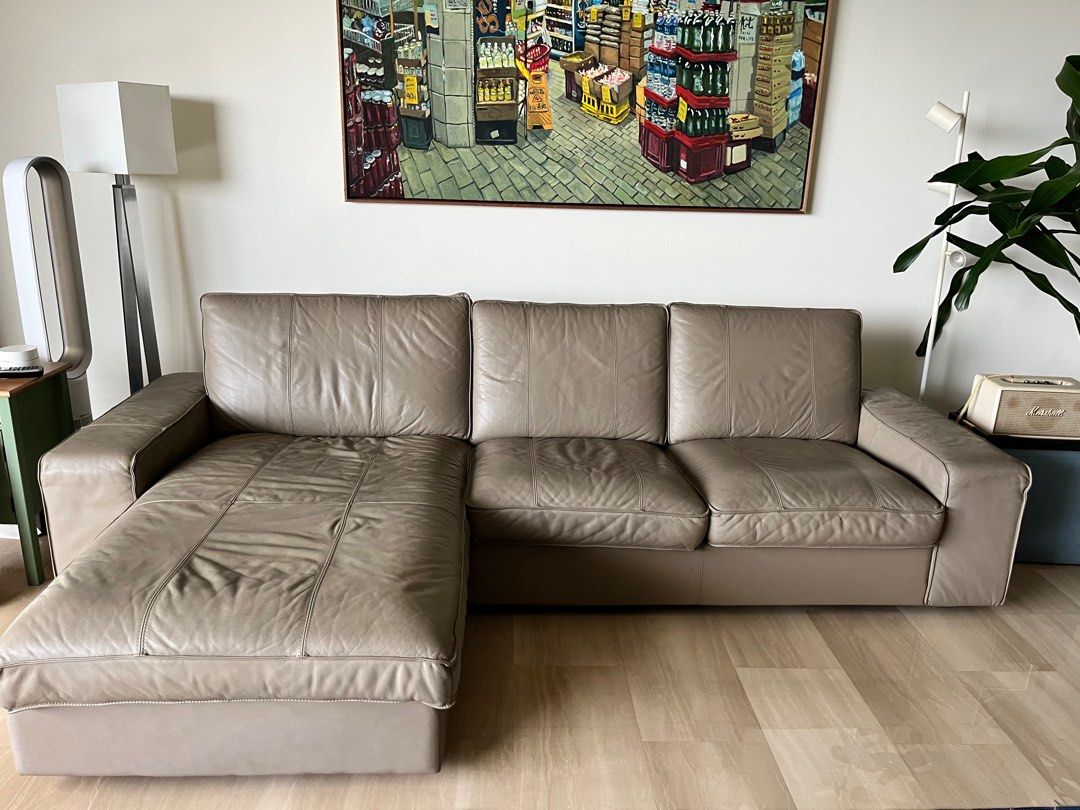 IKEA Kivik pure leather 4 seater sofa with Chaise Longue, Furniture