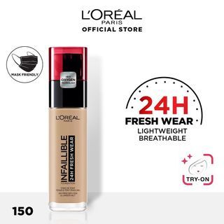 L'Oreal Paris 24H Fresh Wear Infallible Liquid Matte Foundation Make  Up - 150 Radiant Beige