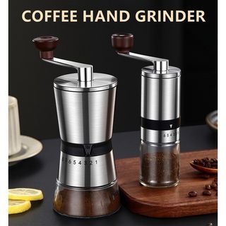 Manual Coffee Grinder Vintage Coffee Grinder With Glass Jar Coffee Spoon  And Cleaning Brush Stainless Steel Manual Conical Burr Coffee Bean Grinder  With Hand Crank Portable Espresso Grinder For Camping Or Travel 