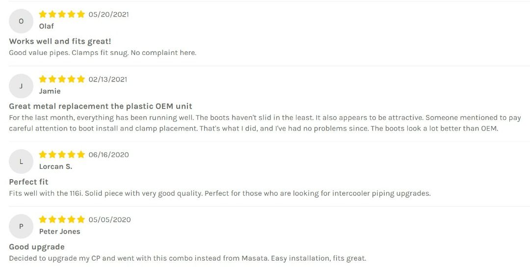 MASATA UK BMW B38 F20 F30 CHARGEPIPE & TURBO TO INTERCOOLER PIPE (116I