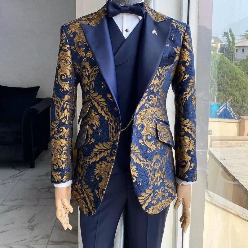 Royal blue and gold wedding tuxedo hotsell