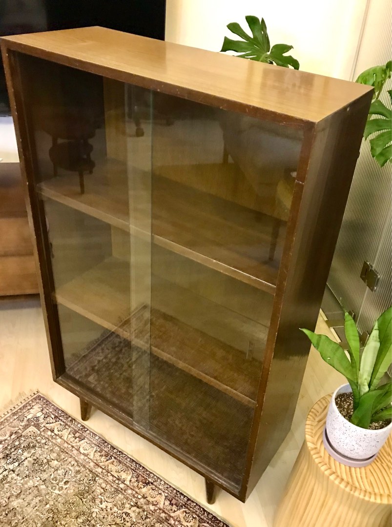 Midcentury Vintage Solid Teak Bookcase Display With Original