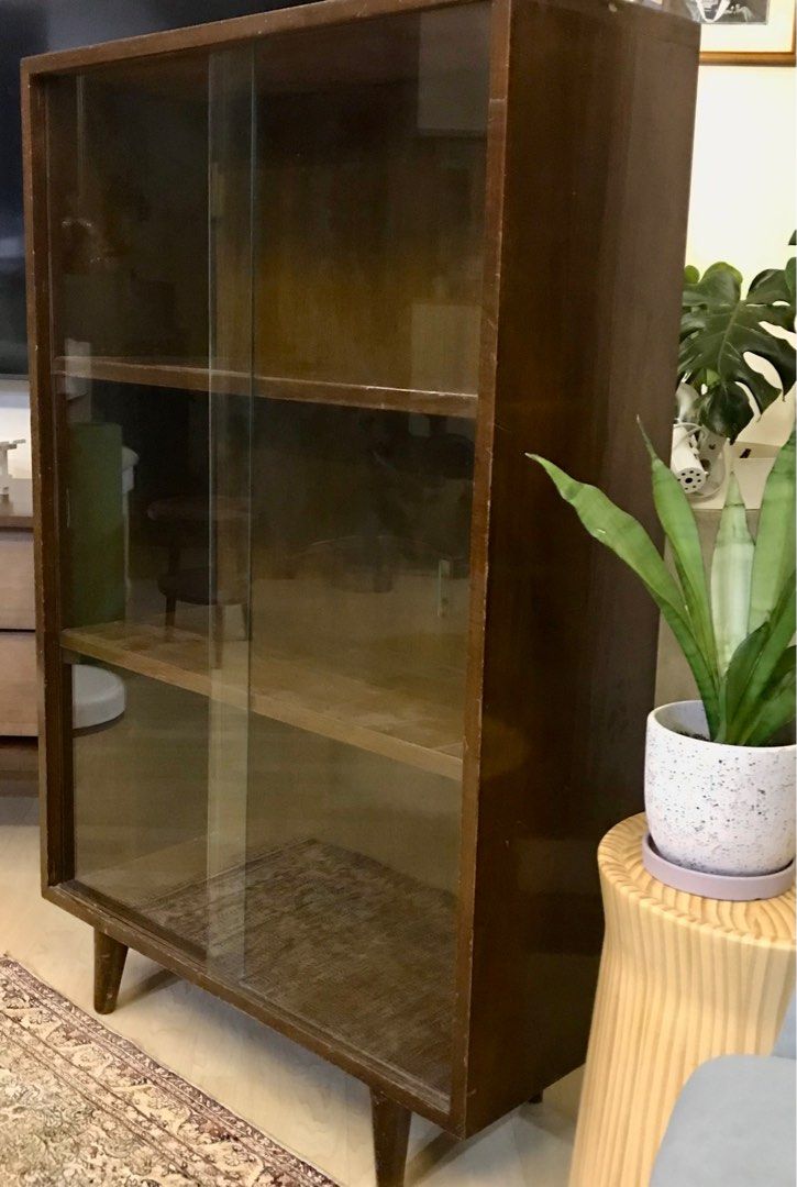 Midcentury Vintage Solid Teak Bookcase Display With Original