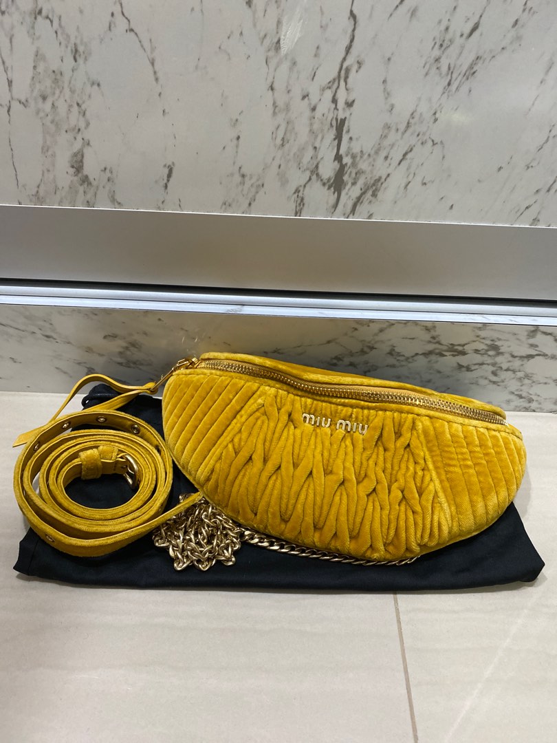 Miu Miu Yellow Matelasse Velvet Belt Bag