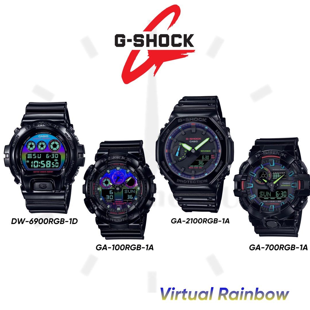 GA-100RGB-1A' black/rainbow watch