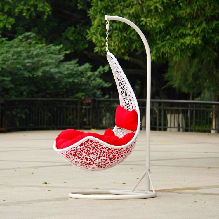 PE Rattan Swing Chair Moon shaped hanging basket White Black Cash