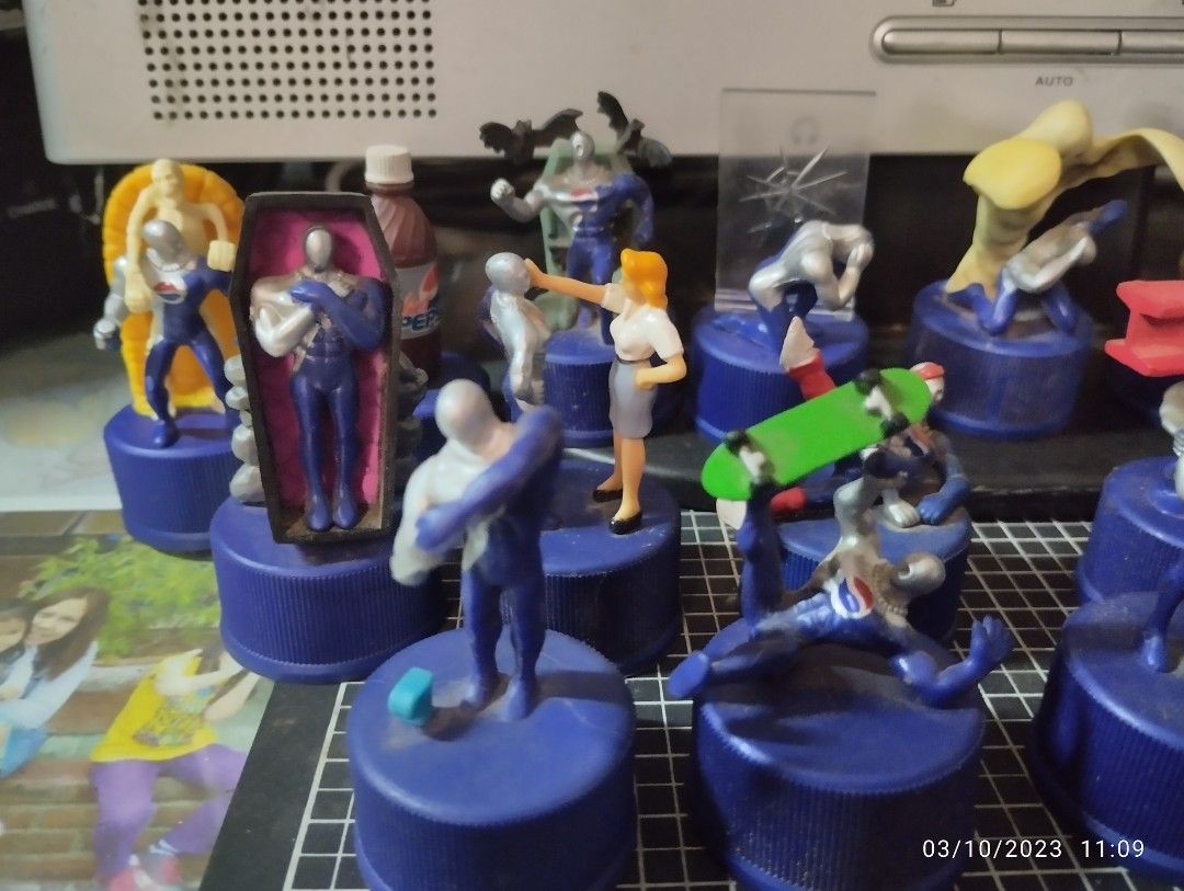 Pepsiman Bottle Caps (Category: Character Goods) located in Tuguegarao City. Submitted by bleem22 (Listing ID 1219770753, Image 2). Description: Pepsiman lot of 29 PCs last pic mga doubles 21 unique figures 8 PCs doubles 1k for all.