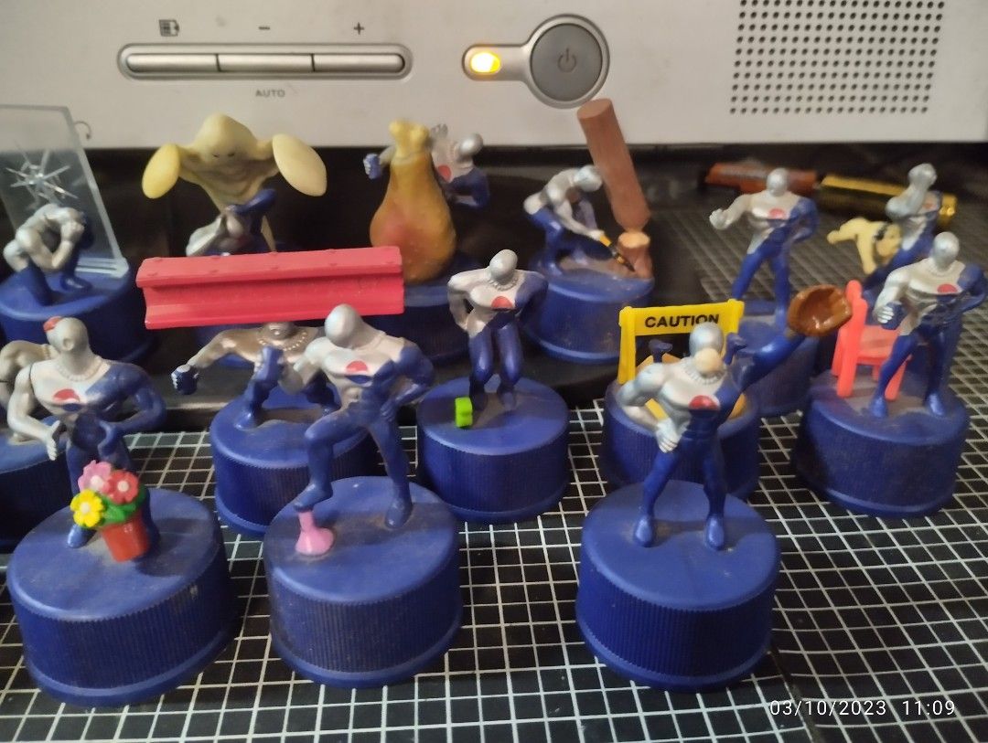 Pepsiman Bottle Caps (Category: Character Goods) located in Tuguegarao City. Submitted by bleem22 (Listing ID 1219770753, Image 3). Description: Pepsiman lot of 29 PCs last pic mga doubles 21 unique figures 8 PCs doubles 1k for all.