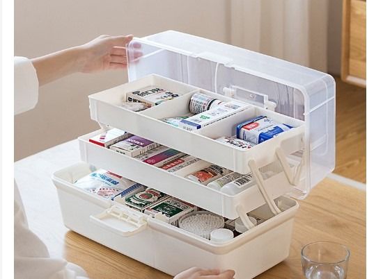 Hershii Plastic Medical Storage Containers Medicine Box Organizer Home  Emergencies First Aid Kit Pill Case 3-Tier with Compartments and Handle  (Large