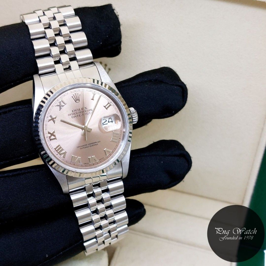 Rolex 36mm Oyster Perpetual Fluted Bezel Salmon Roman Dial Automatic