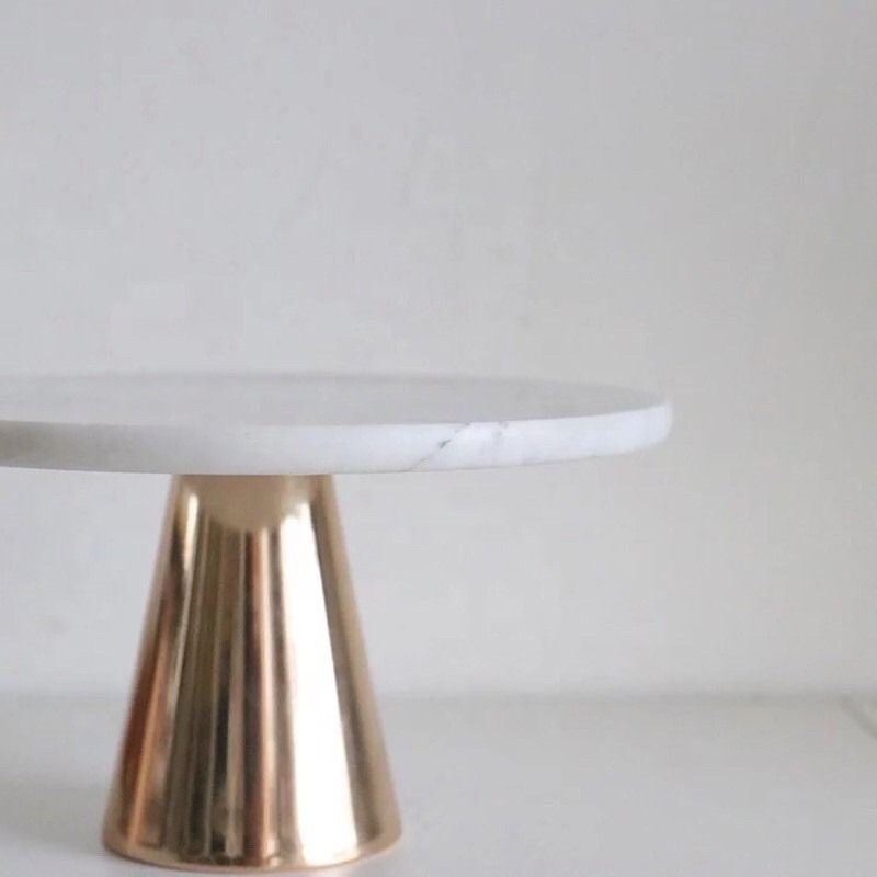 Round Marble Cake Stand with Gold Metal Base Pastry Dessert Display