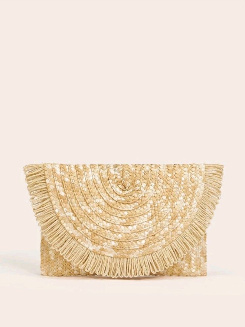 SHEIN Fringe Decor Flap Straw Clutch Bag
