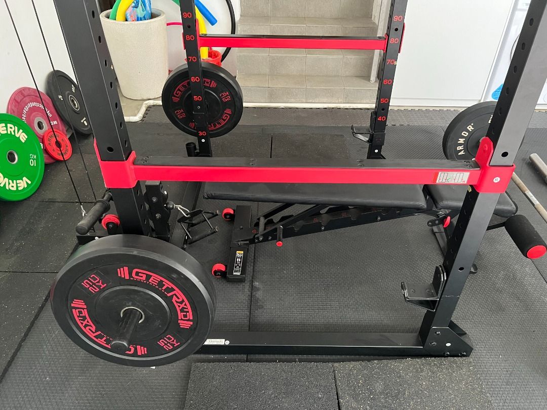 Squat Rack, Bench, Barbells, and Weights, Sports Equipment, Exercise