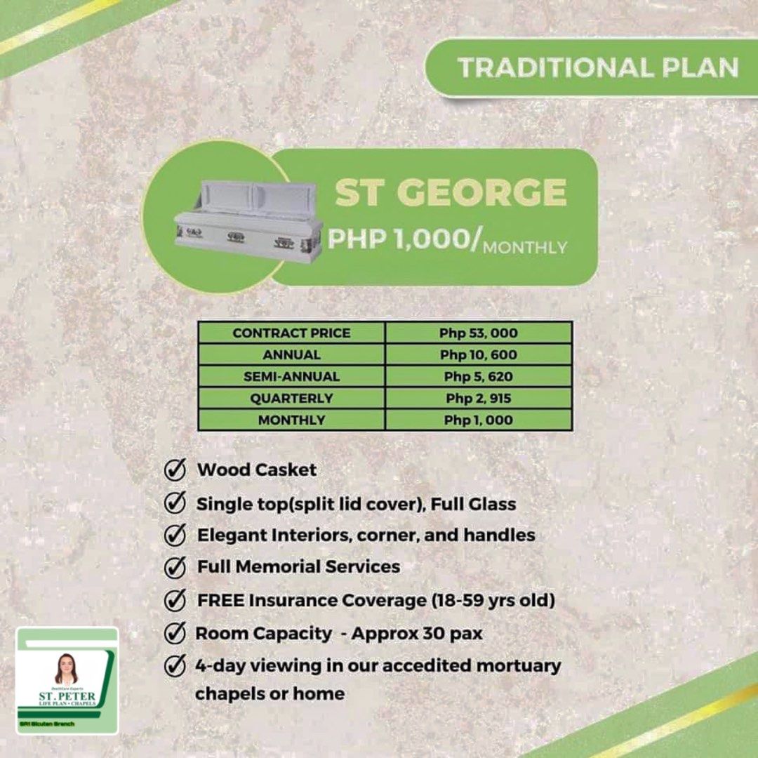 St. Peter Memorial Plan with Life Insurance (Category: Announcements) located in Paranaque City. Submitted by nm_essentials (Listing ID 1216289794, Image 1). Description: St. Peter Life Plan Advantages: ✅ NO MEDICAL EXAMINATION REQUIRED ✅ TRANSFERABILITY – Pwede mong ibenta sa iba ang PLAN mo kung nanaisin mo. ✅ ASSIGNABILITY – Pwede mong ipasa sa taong kakamatay lang ang plan mo kung nanaisin mo. ✅ UNPAID BALANCED DEEMED PAID – Kung ang plan hol