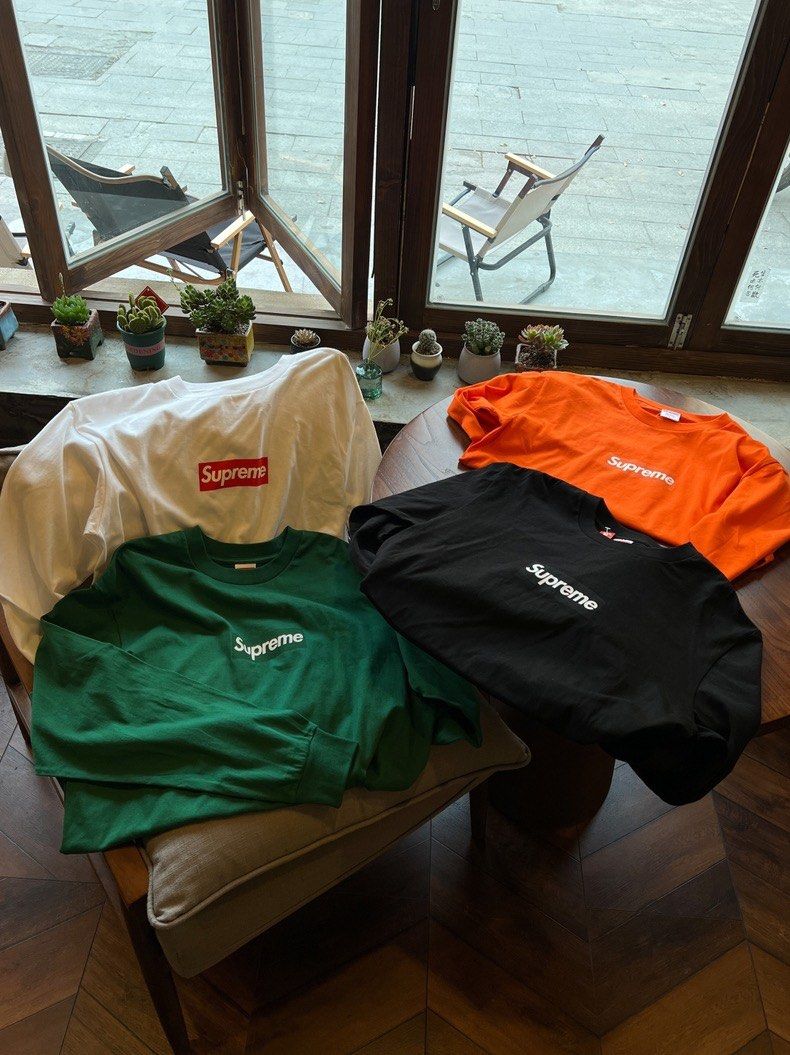 Supreme box logo long sleeve Men s Fashion Tops Sets Tshirts