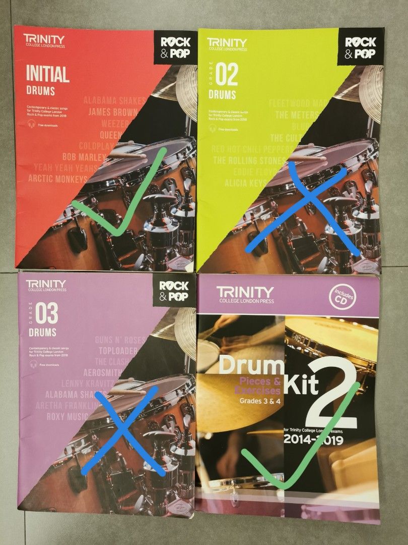 Trinity Rock & Pop Drum Exam Books (Initial, Grade 3&4 Drum Kit 2