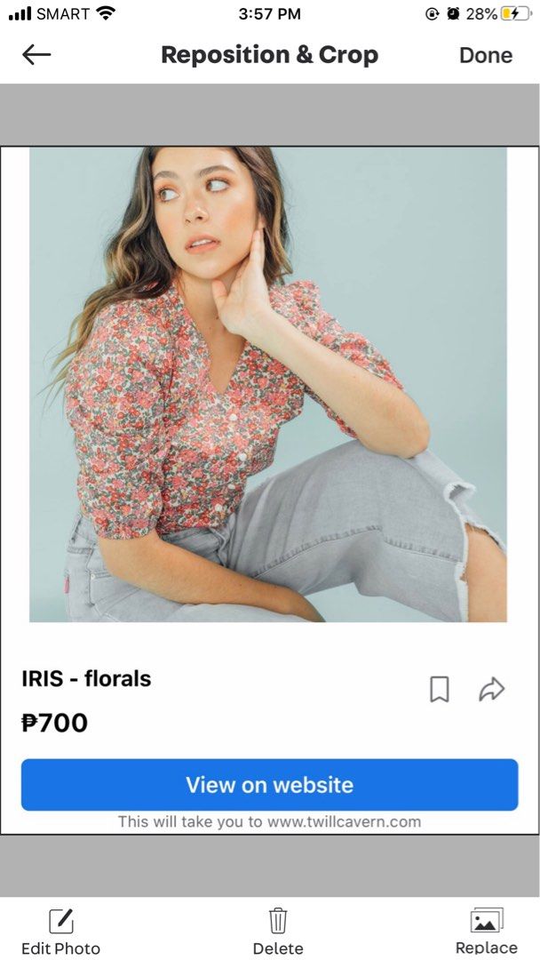 Twill Cavern Iris Top in Florals (Category: Blouses) located in Manila. Submitted by ktdeclutters (Listing ID 1219135505, Image 2). Description: Twill Cavern Iris top in florals brand new with tag size M on tag but fits S-M bust- 32-34, waist-26-28 last price posted bought at 700 (see 2nd pic) last 2022 .