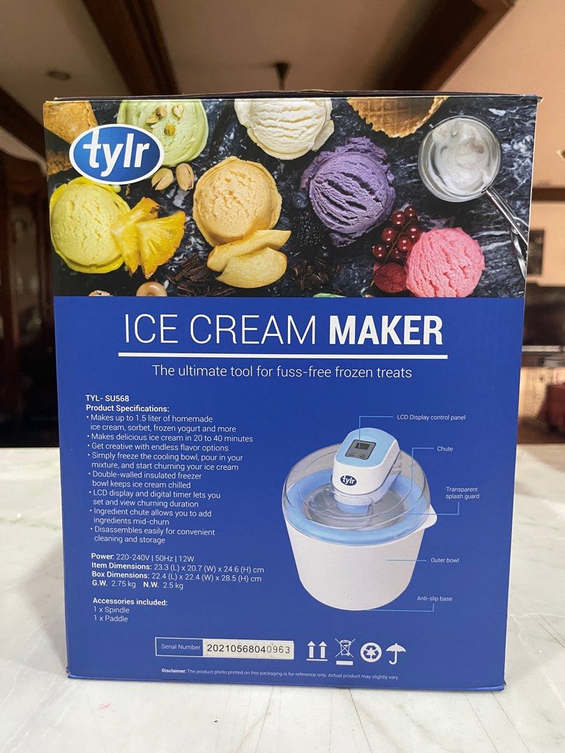Tylr Ice Cream Maker 1.5L *new*, TV & Home Appliances, Kitchen