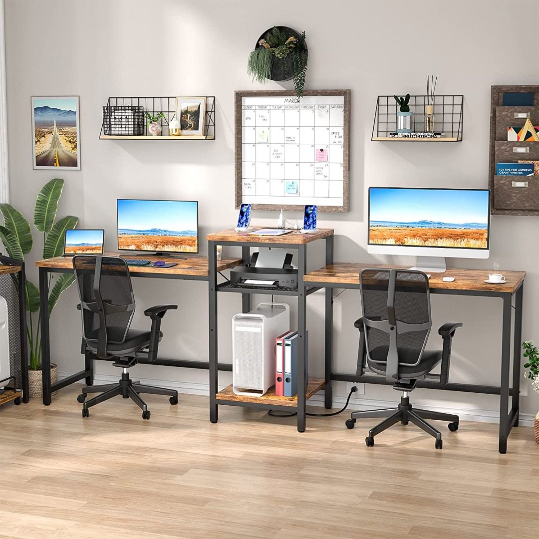 Unikito Double Desk with Power Outlet 2 Person Desk with Open