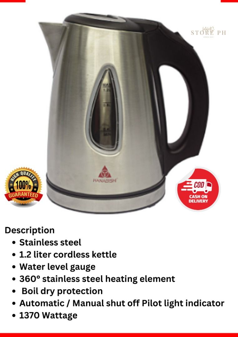 Water Kettle HWK 112SS HWK 112SS HANABISHI Cordless Removable