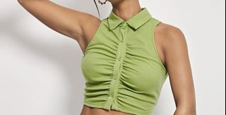 Y2K Apple Green Buttoned Ruched Top
