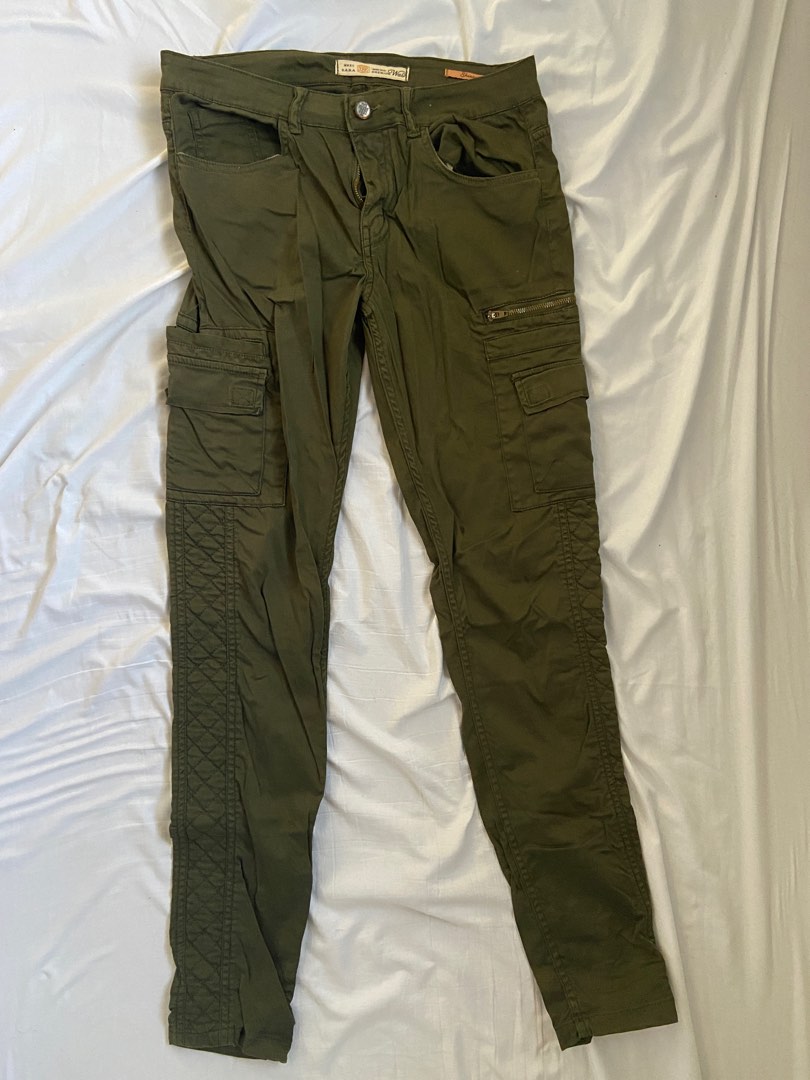 Army green skinny cargo pants best sale