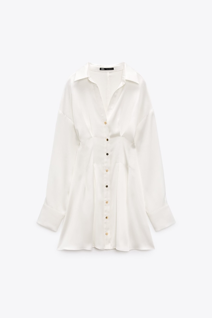 ZARA DARTED SATIN EFFECT MINI DRESS, Fesyen Wanita, Pakaian Wanita
