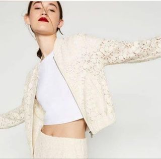 Zara white lace bomber premium jacket