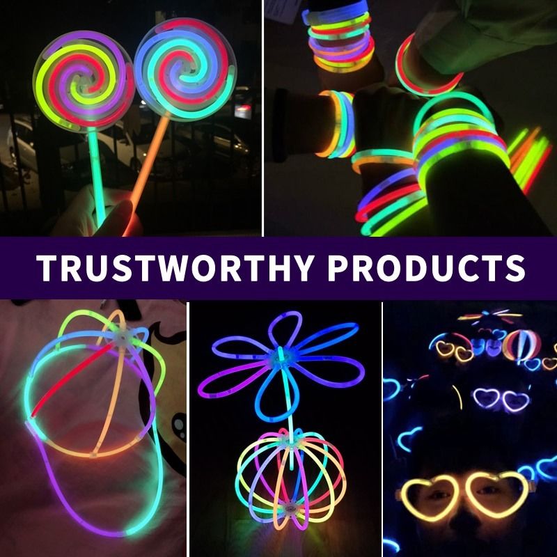 100pcs Light Sticks Party Fluorescence Light Glow Sticks Bracelets  Necklaces Neon For Wedding Party Glow Sticks Bright Colorful Glow Stick