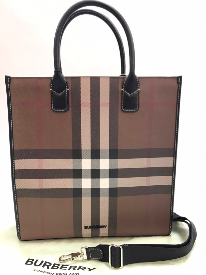 原價$12800 Burberry 特大炭灰格紋窄版豎款Denny 托特包Burberry 