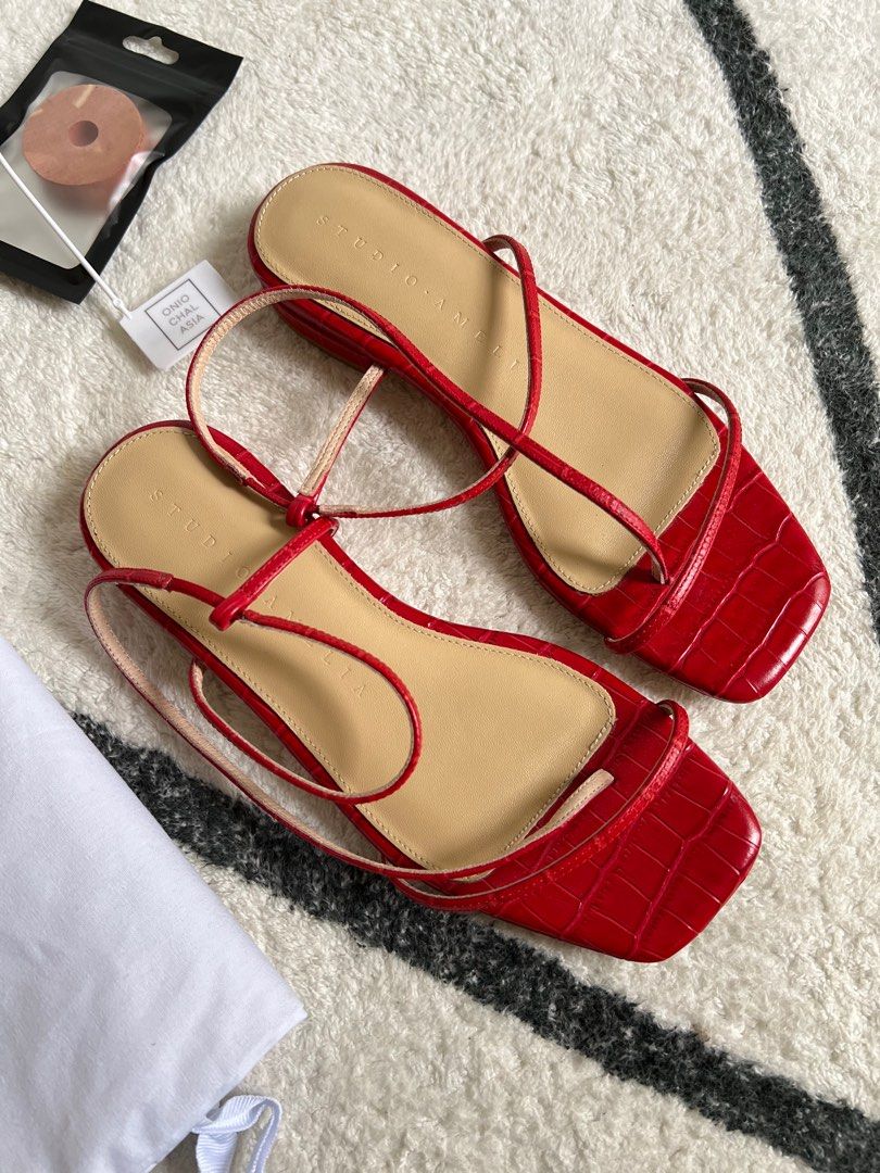 245 Studio Amelia Croc Embossed Leather Minimalist Strappy