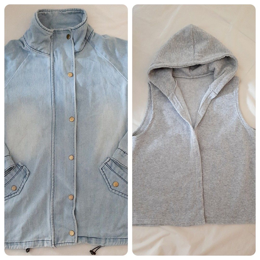 Zaful button up denim jacket and hooded vest discount
