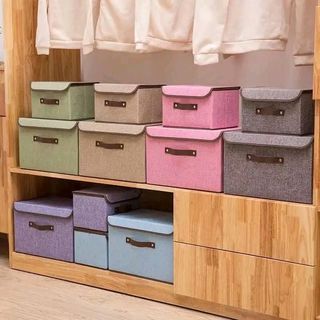 2in1 Plain Color Foldable Storage Box Organizer With Cover Set Clothes Shelf Book