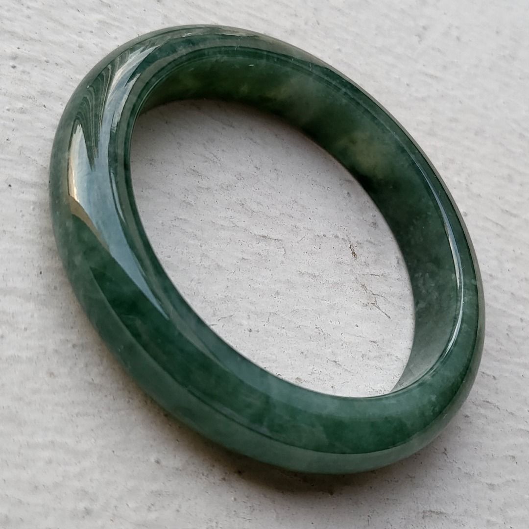 54mm Certified Type A Icy Jadeite Bangle Ice Spinach Green Jade
