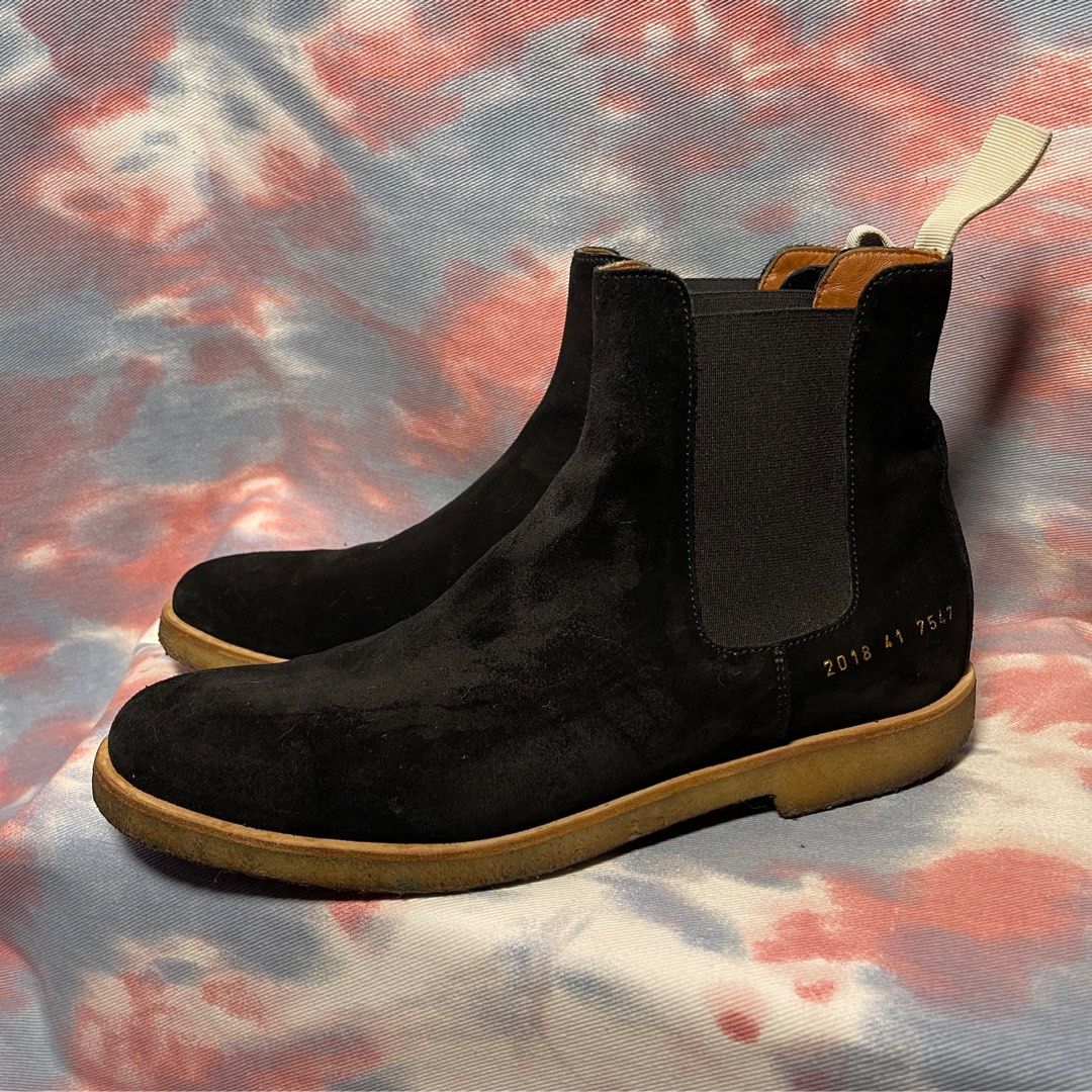 90% new Common Projects Chelsea Boots suede us 8 eur 41 gum crepe sole 黑色麖皮生膠底boot common 男裝, 靴- Carousell