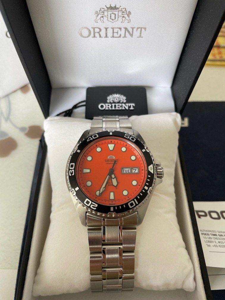 Orient FAA02006M Men s Orange Mako II Stainless Steel 200M Automatic Dive Watch Orange dial