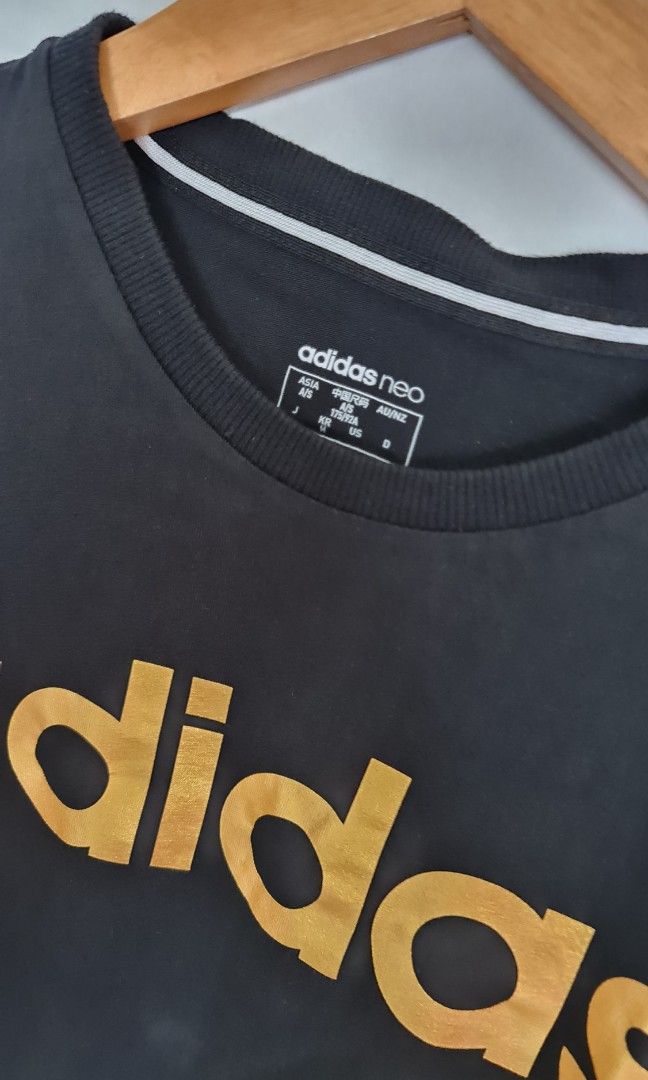 Adidas essentials tshirt gold letter, Fesyen Pria, Pakaian , Atasan di