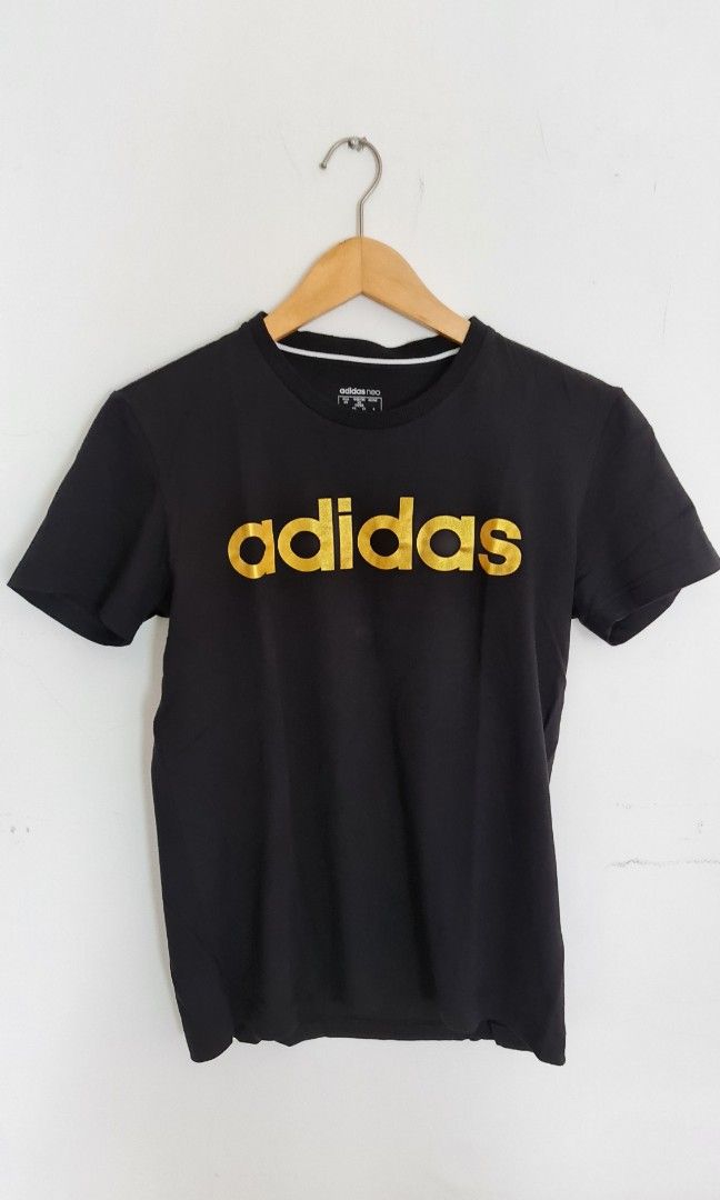 Adidas essentials tshirt gold letter, Fesyen Pria, Pakaian , Atasan di
