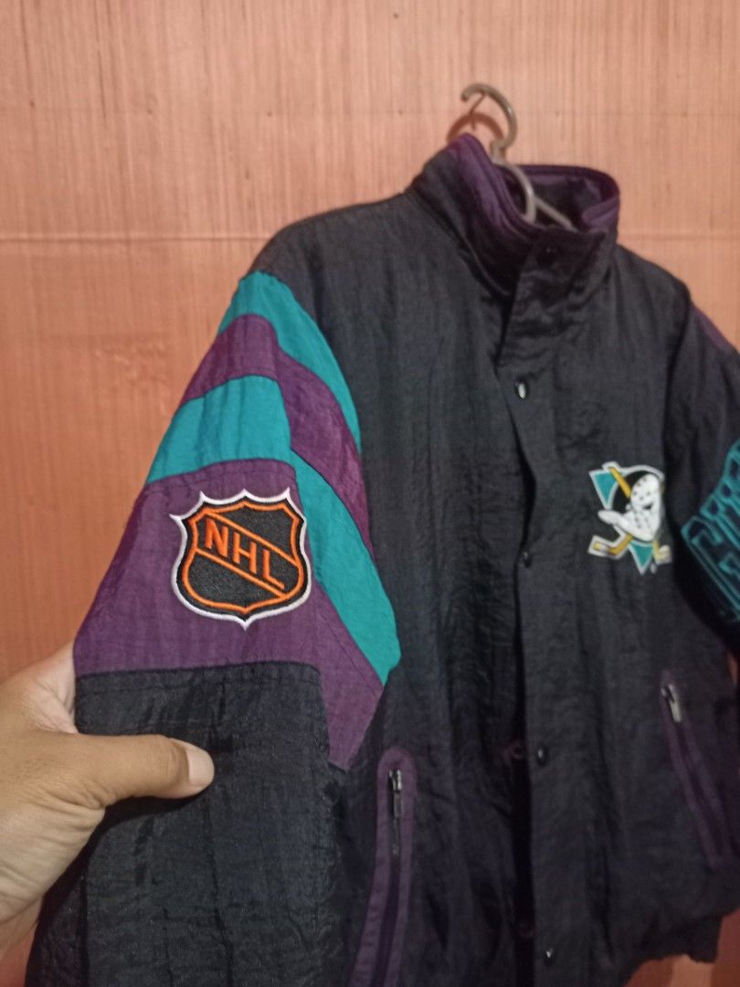 VINTAGE Anaheim Mighty Ducks Jacket Mens Large Purple Starter Anorak Logo  Adult