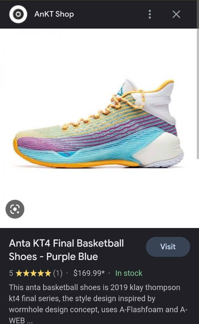 Anta Men's 2019 Klay Thompson KT4 Playoffs Basketball Sneakers - Sky  Blue/Yellow