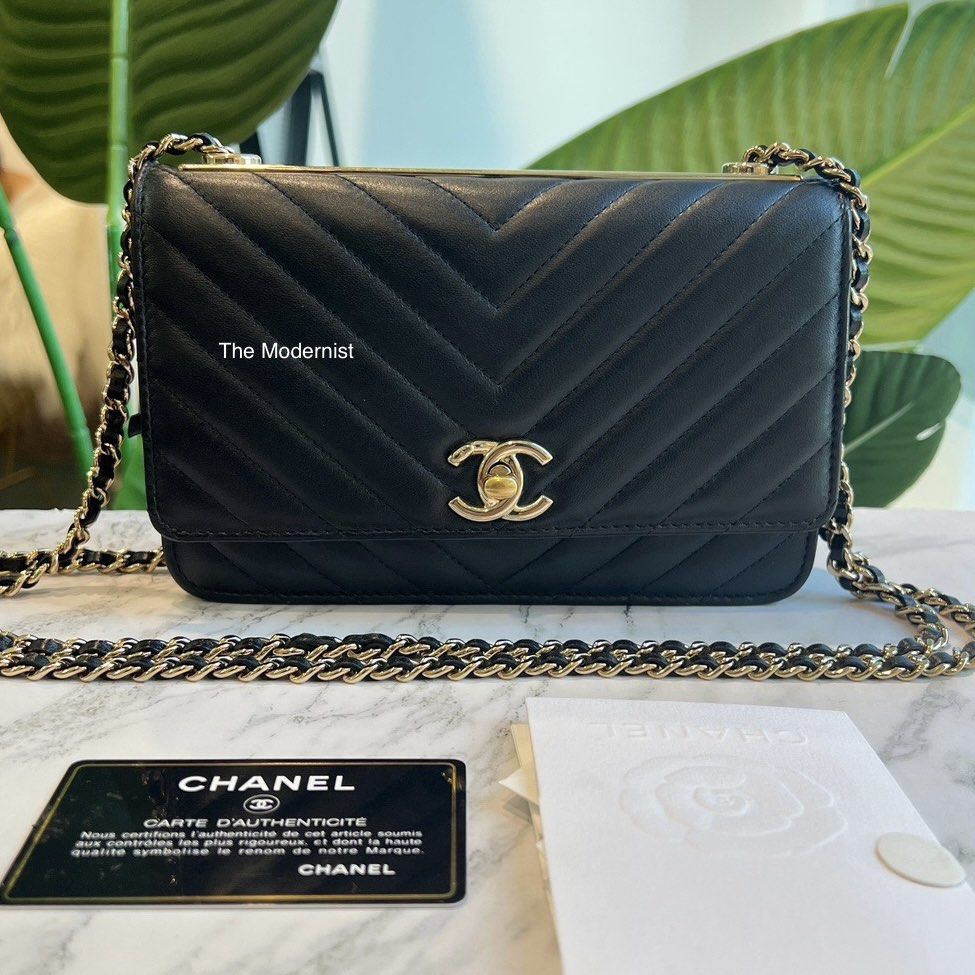 Authentic Chanel Trendy CC Black Wallet On Chain Black Lambskin