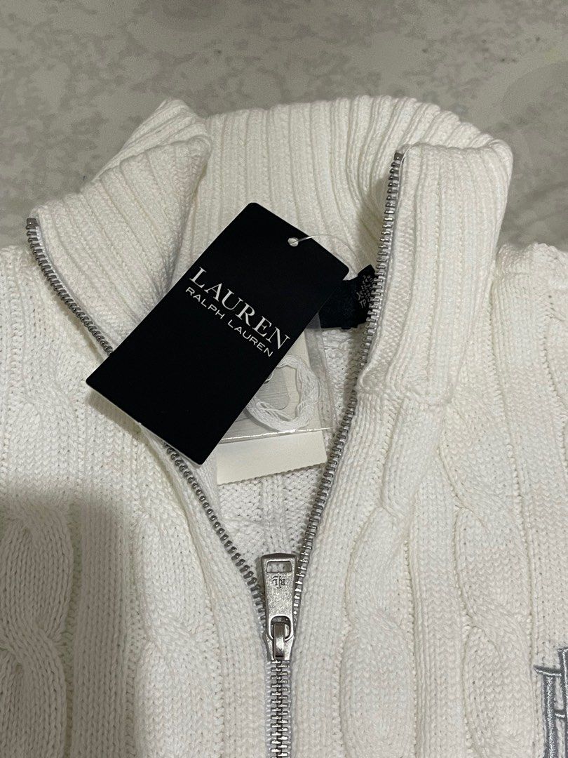 💯authentic Ralph Lauren Polo Women‘s Full Zip Cable Knit Crest  Sweater，jacket，size xs，ptp 84cm-98cm