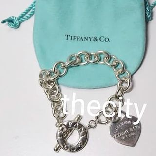 AUTHENTIC VINTAGE TIFFANY CO USED SILVER HEART BRACELET  - WITH POUCH CASE  - WELL  USED CONDITION