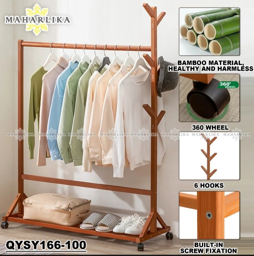 Bamboo Clothes Rack on Carousell