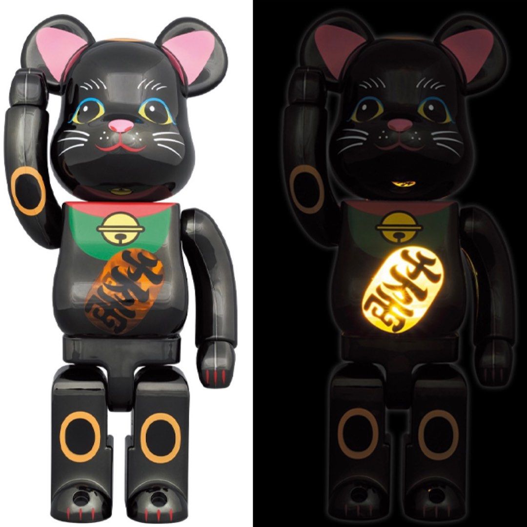 BE@RBRICK 招き猫 黒メッキ 発光 400％-