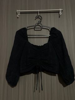 Black Ruched Crop Top