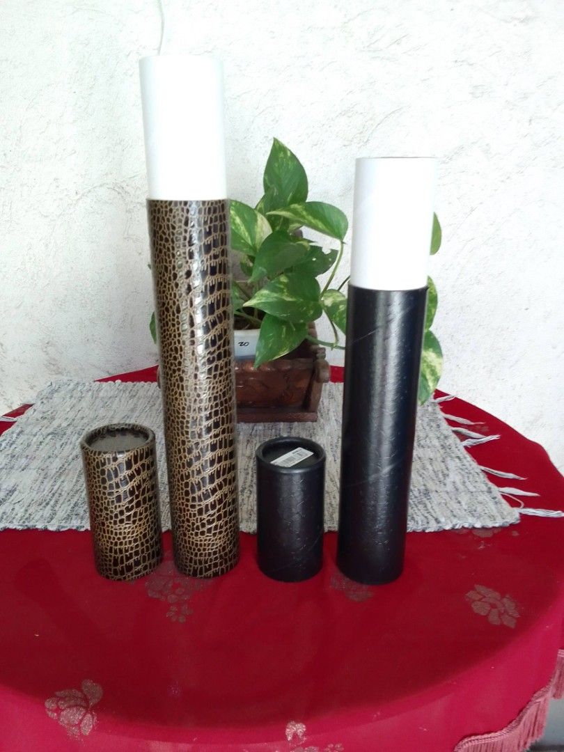 Blue print, Drawing tube canister (Category: Craft Supplies & Tools) located in Cavite. Submitted by dreamsky21 (Listing ID 1219996686, Image 2). Description: 2pcs.Drawing, Blue print tube case canister made of cardboard bought in Japan Alligator print approximately 14 inches in Height Width 2 inches Black, Height 12 inches width 2 inches.