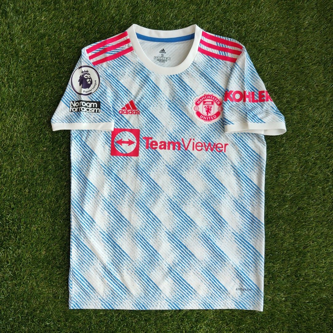 Adidas Manchester United Cristiano Ronaldo Authentic Away Jersey w/ EPL + No Room for Racism Patches 22/23 (White/Black) Size 2XL