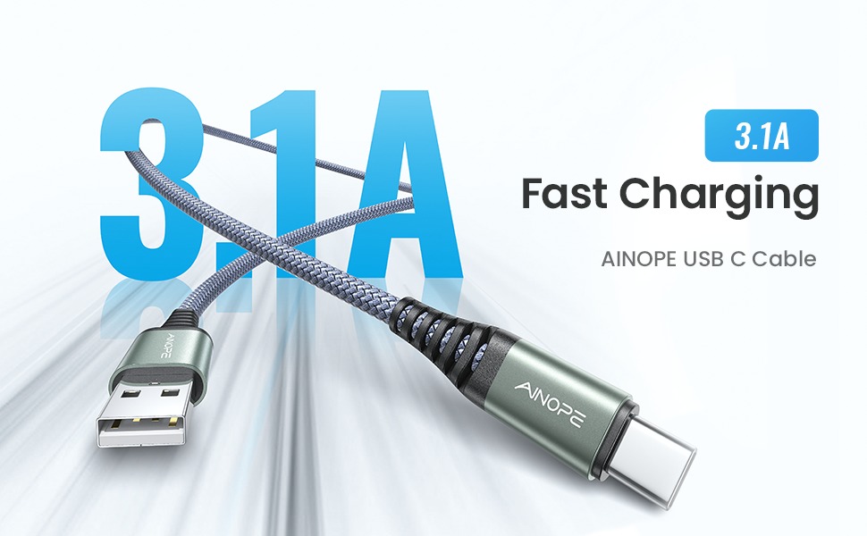 BRAND NEW] AINOPE (AP566-2M) Military Quality USB C 3.1A Fast Charge Data  Cable, Transmission Speed of 30-60Mb/s, Nylon Braided with Anti-Break  Connector, Flexible & Durable Double-Layer Material, Wide Compatible for  All Type