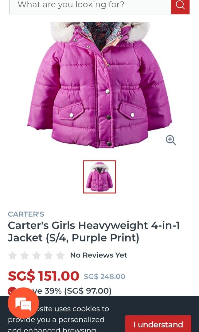 Carter s Girls Heavyweight 4 in 1 Jacket S 4 Purple Print